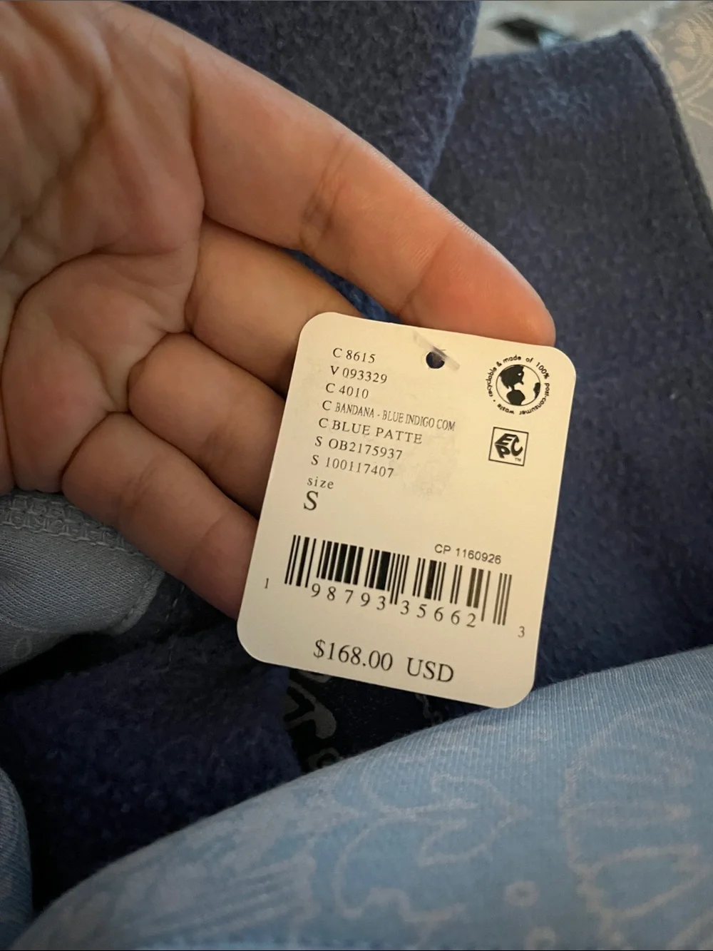 NWT FREE PEOPLE MOVEMENT Final Call Bandana Logo Hoodie | Blue Indigo Combo $168 - Picture 9 of 13